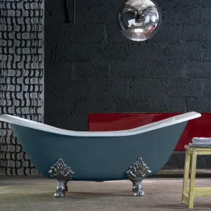 Arroll Villandry Gloss Blue Slipper Double ended Bath with 2 Tap holes (L)182cm (W)76.2cm