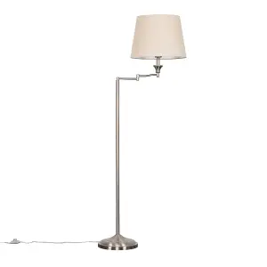 ValueLights Sinatra Adjustable Swing Arm Floor Lamp In Chrome Finish with Beige Tapered Light Shade with LED GLS Bulb