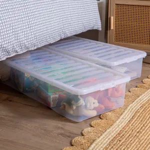 Wham Crystal Clear Rectangular 55L Large Plastic Stackable Underbed Storage box with Lid