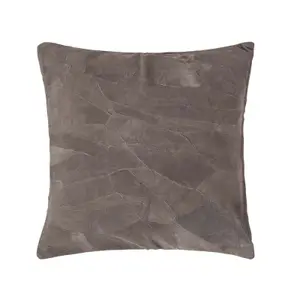 Homescapes Grey Real Leather Suede Cushion with Feather Filling