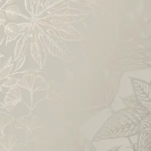 Boutique Beige Metallic effect Leaves Textured Wallpaper