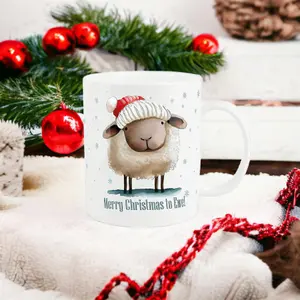 Purely Home Christmas Mug - Festive Sheep Novelty Pun Gift/Present - Bone China Mug