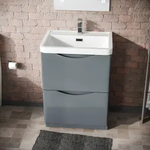 Nes Home Merton 600mm Grey Freestanding Vanity Basin Unit & Rimless Close Coupled Toilet