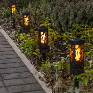 Leber Black Low Voltage Solar Powered Integrated LED Pathway Lights Kit (Set of 6)