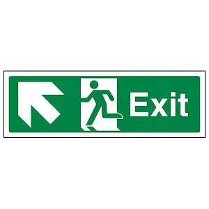 Exit Arrow UP LEFT Fire Safety Sign - Rigid Plastic - 450x150mm (x3)