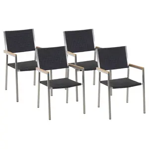 Set of 4 Garden Chairs GROSSETO PE Rattan Black