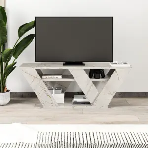 Decortie Pipralla Modern TV Stand Unit with Shelves for Up to 43" TVs Gold Marble Effect 110cm