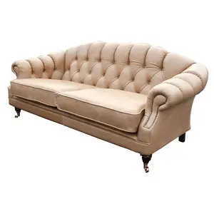 Chesterfield 3 Seater Old English Parchment Real Leather Sofa In Custom Made Victoria Style