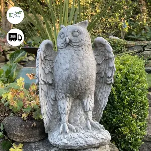 Highly detailed Stone Owl garden ornament