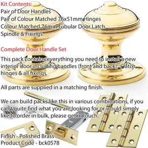 Mortice Door Knob & Latch Pack - Polished Brass - 50mm Classic Reeded On Round Rose