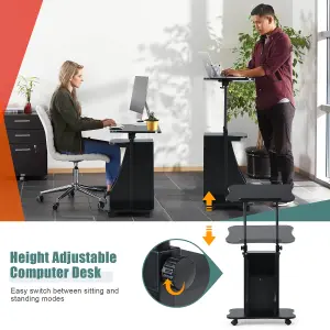 Costway Mobile Laptop Table Height Adjustable Sit Stand Computer Desk Presentation Cart