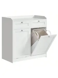 VASAGLE Bathroom Cabinet With Laundry Baskets, Bathroom Storage Unit With 2 Drawer And 2 Laundry Hampers, Cloud White