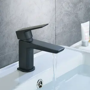 Matt Black Square Basin Mono Mixer Tap & Clicker Waste