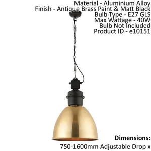 Ceiling Pendant Light Antique Brass Paint & Matt Black 40W E27 GLS