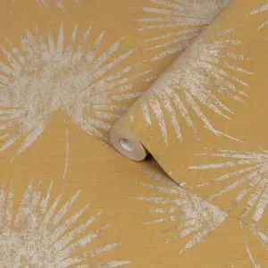 Superfresco Easy Ochre Gold effect Palm leaves Textured Wallpaper Sample