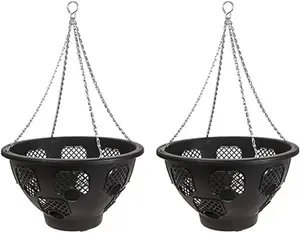 Trendi Easy Filling Hanging Baskets/Planters Black 15" Indoor Outdoor Garden Porch Decoration With Chain 46cm (2 x Hanging Basket