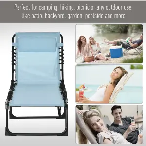 Outsunny Folding Beach Chair Chaise Lounge 4 Adjustable Positions, Baby Blue