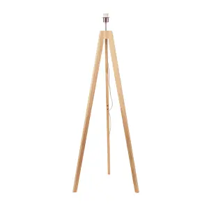 ValueLights Jackson Natural Wood Tripod Floor Lamp with White Fabric Lamp Shade and LED Bulb