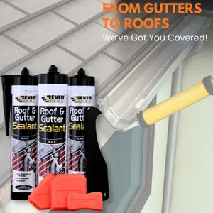 Roof & Gutter Sealant - Pack of 12 Tubes (295ml each) Black Sealant Waterproof with 4-Piece Sealant Tool Kit, Seal Gutter Leaks