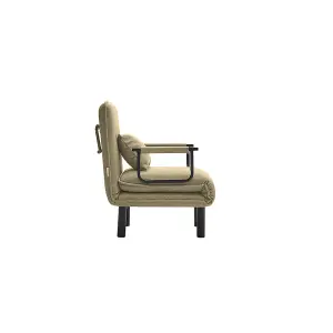 Khaki Linen Upholstered 3-in-1 Lounge Armchair Sofa Chair and Sofa Bed with Pillow