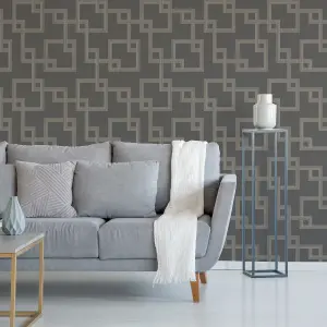 GoodHome Amfi Grey Metallic effect Geometric Textured Wallpaper