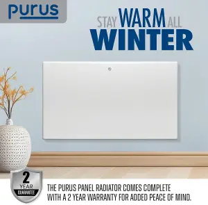 Purus Electric Radiator Panel Heater Eco 1200W Bathroom Safe Wall Mounted or Floorstanding Timer Thermostat Lot 20