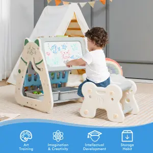 Costway 3-in-1 Kids Art Easel Double-Sided Children Magnetic Dry Erase Board w/ Stool