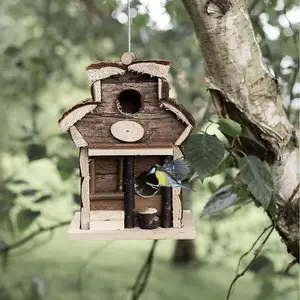 Natural Bird Box House Hotel - Traditional Wooden Box Bird Houses for Garden