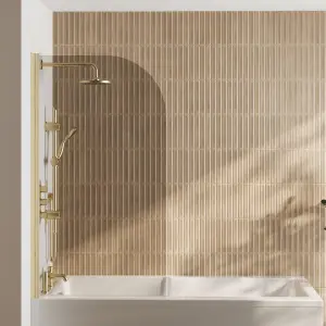 Brushed Brass Reversible Hinged 6mm Glass Bath Shower Screen, 1430 x 790mm