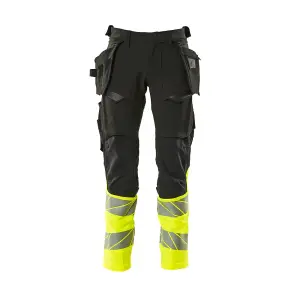 Mascot Accelerate Safe Trousers with Holster Pockets - Black/Hi-Vis Yellow   (35.5) (Leg Length - Long)