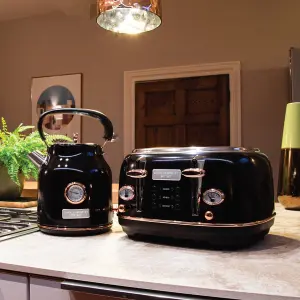 Charles Bentley 1.7L Kettle & 4 Slice Toaster Set Black & Rose Gold Fast Boil