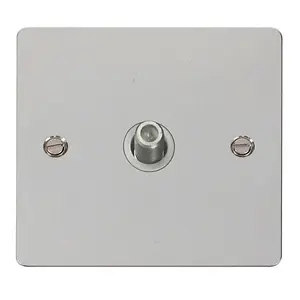 Flat Plate Polished Chrome Satellite Socket 1 Gang - White Trim - SE Home