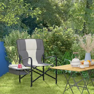 Outsunny Folding Directors Chair Aluminium Camping Chair with Cooler Bag Grey