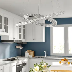 Modern 2 Tier Circular Adjustable Crystal Ceiling Mount LED Pendant Light 60cm Cool White