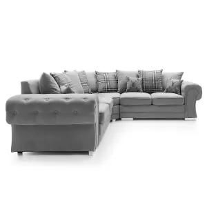 Milan 5 Seater L Shaped Corner Sofa Scatter Back Chesterfield Arms Grey 2 Corner 2