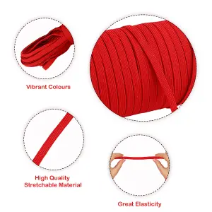 5mm Wide Flat Elastic Band, Adjustable Strech Elastic Cord Flat Tape, Red - 25 metres