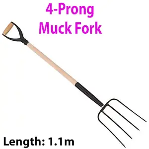 Heavy Duty 1100mm Muck 4 Prong Fork MYD Handle Digging Plant Garden Landscape