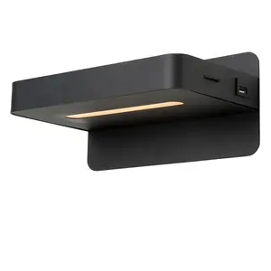 Lucide Atkin Modern Bedside Lamp - LED - 1x6W 3000K - With USB charging point - Black