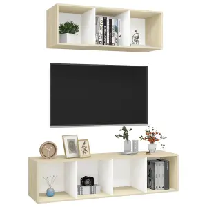 Berkfield 2 Piece TV Cabinet Set White and Sonoma Oak Engineered Wood