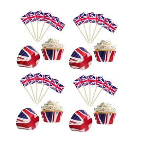 Union Jack Cupcake Cases & Flags Toppers Kings Coronation 96 Piece Cupcake Set