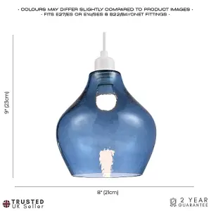 Modern Designer Midnight Navy Blue Curvy Dimpled Glass Pendant Light Shade