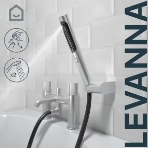 GoodHome Levanna Gloss Chrome effect Deck-mounted Bath mixer tap with shower kit