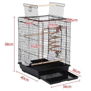 Yaheetech Black Open Top Metal Bird Cage w/ Open Play Top