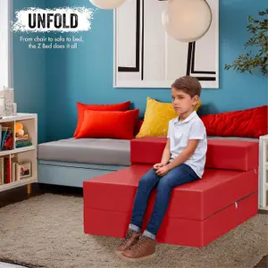 Fold Out Single Z Bed Futon Sofa Chair Mattress - Red