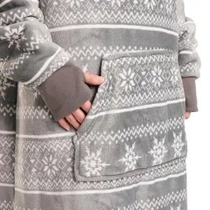 Celebright Oversized Christmas Themed Sherpa Wearable Hoodie Unisex Nordic Grey - Adult