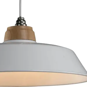 First Choice Lighting Set of 2 Jakob Cream Metal and Wood Easy Fit Pendant Shades