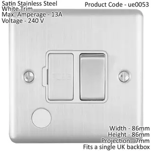 13A DP Switched Fuse Spur & Flex Outlet SATIN STEEL & White Mains Isolation