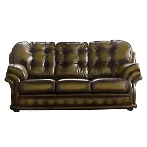 Chesterfield 3 Seater Antique Gold Leather Sofa Bespoke In Knightsbridge Style