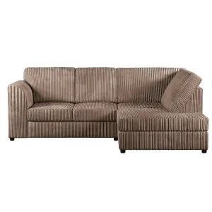 Luxor Coffee Jumbo Cord 4 Seater Corner sofa Right Hand Facing - Full Back