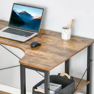 HOMCOM L-Shaped Computer Desk Study Workstation with 2 Shelves, Steel Frame